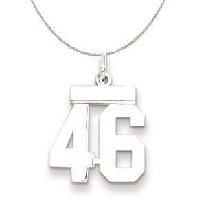 Silver, Athletic Collection Medium Polished Number 46 Necklace - 16 In